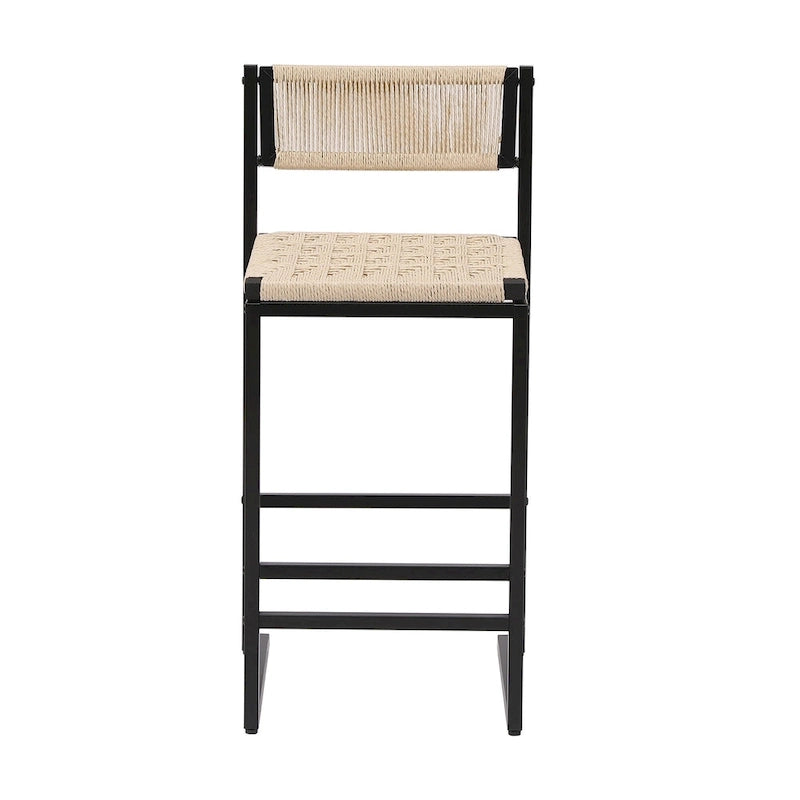 Barhocker (2er-Set), Esszimmerstühle mit Rückenlehne aus Papierschnurgeflecht, handgeflochtene Hocker für Kücheninsel, Bar und Theke