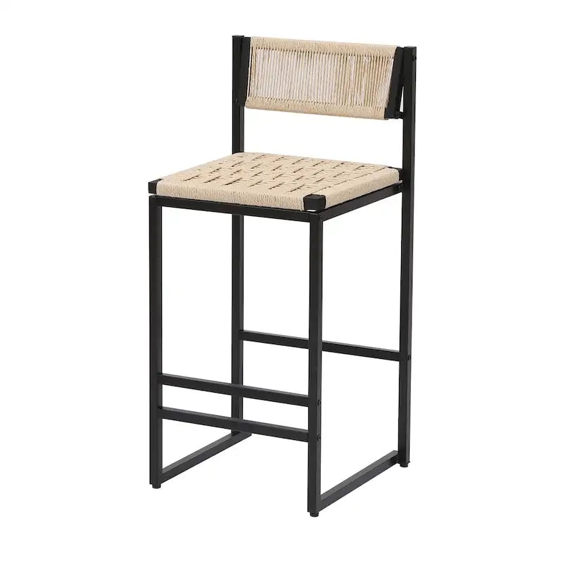 Barhocker (2er-Set), Esszimmerstühle mit Rückenlehne aus Papierschnurgeflecht, handgeflochtene Hocker für Kücheninsel, Bar und Theke