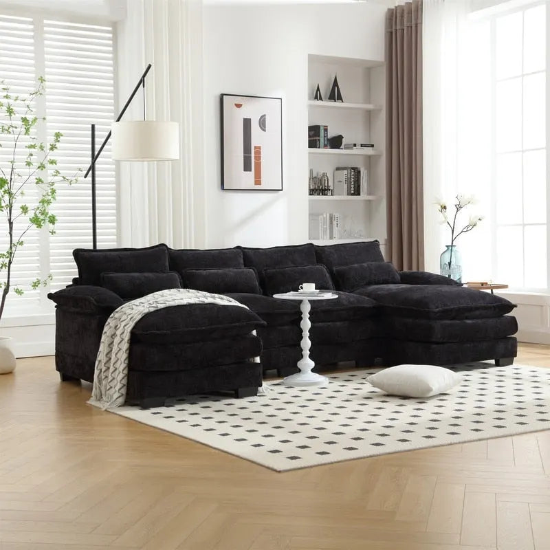 Modulares Ecksofa im Cloud-Stil fürs Wohnzimmer, modernes U-förmiges Sofa aus Chenille/Bouclé, bequemes Schlafsofa mit zwei Chaiselongues