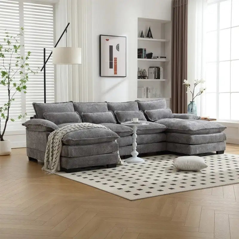 Modulares Ecksofa im Cloud-Stil fürs Wohnzimmer, modernes U-förmiges Sofa aus Chenille/Bouclé, bequemes Schlafsofa mit zwei Chaiselongues