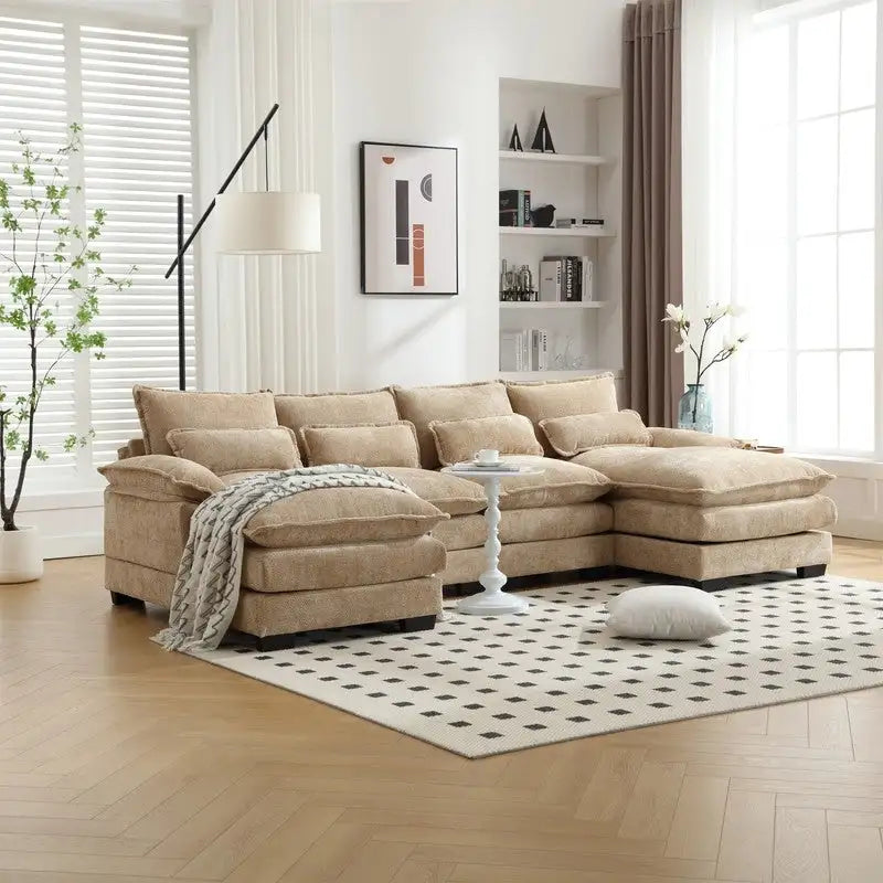 Modulares Ecksofa im Cloud-Stil fürs Wohnzimmer, modernes U-förmiges Sofa aus Chenille/Bouclé, bequemes Schlafsofa mit zwei Chaiselongues