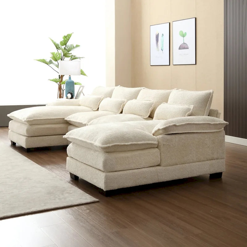 Modulares Ecksofa im Cloud-Stil fürs Wohnzimmer, modernes U-förmiges Sofa aus Chenille/Bouclé, bequemes Schlafsofa mit zwei Chaiselongues