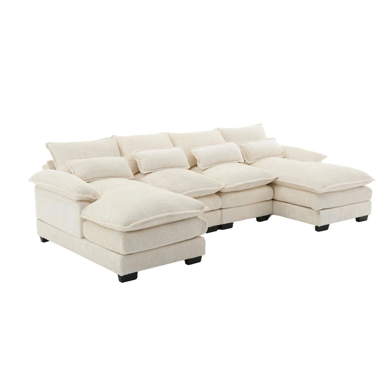 Modulares Ecksofa im Cloud-Stil fürs Wohnzimmer, modernes U-förmiges Sofa aus Chenille/Bouclé, bequemes Schlafsofa mit zwei Chaiselongues