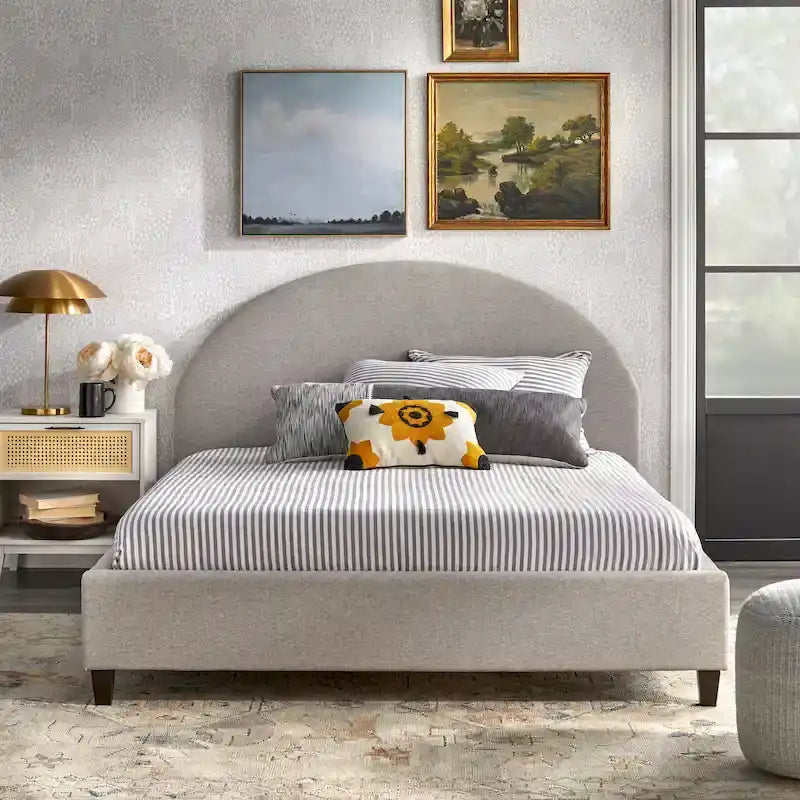Gepolstertes Plattformbett in Queen-Size-Größe im Mid-Century-Stil