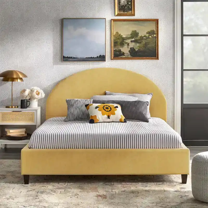 Gepolstertes Plattformbett in Queen-Size-Größe im Mid-Century-Stil