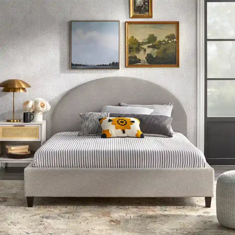 Gepolstertes Plattformbett in Queen-Size-Größe im Mid-Century-Stil