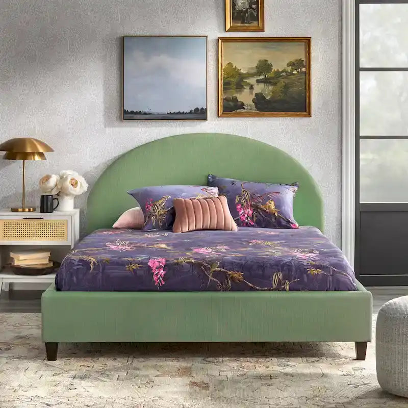 Gepolstertes Plattformbett in Queen-Size-Größe im Mid-Century-Stil
