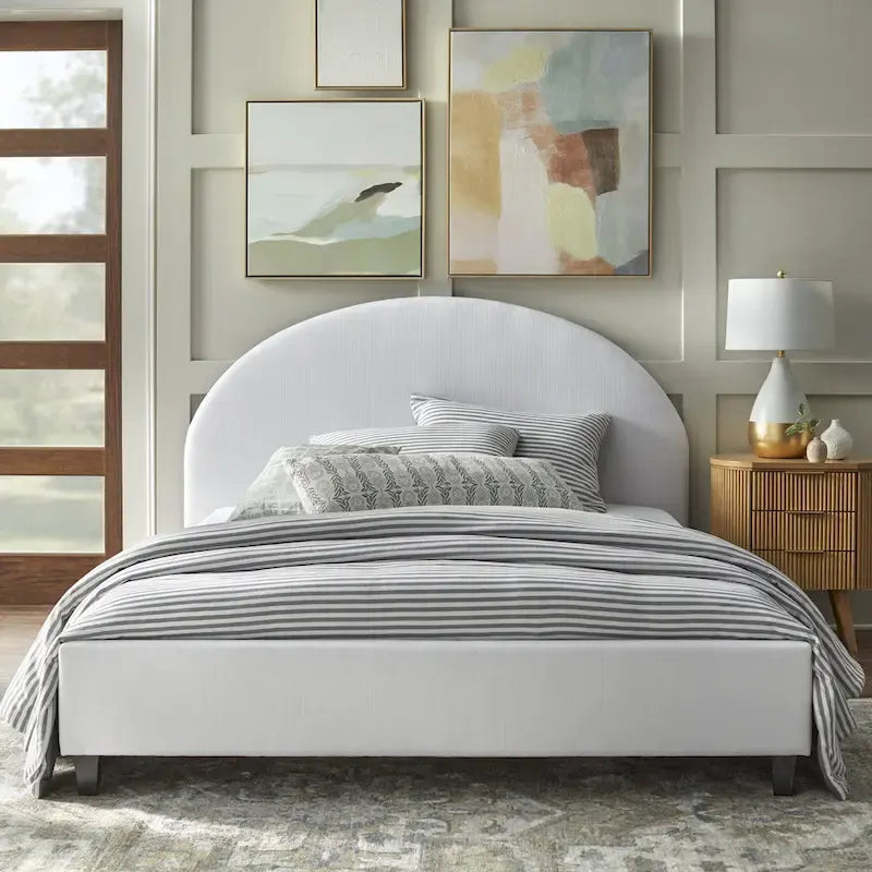 Gepolstertes Plattformbett in Queen-Size-Größe im Mid-Century-Stil