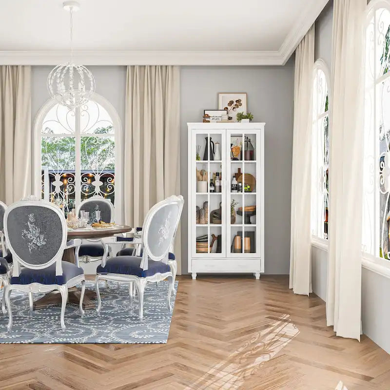 Weißes Bücherregal mit Glastüren, Vitrine und Bücherregal-Organizer - 70.9Hx36.2W