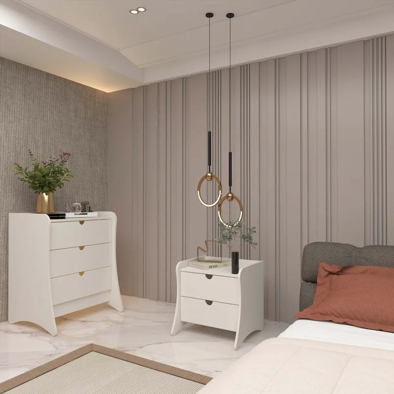 2-teiliges Kommoden- und Nachttisch-Set im Mid-Century-Modern-Stil