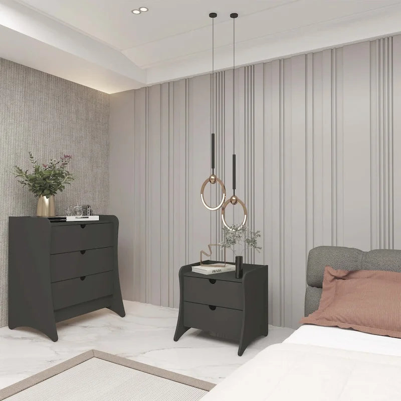 2-teiliges Kommoden- und Nachttisch-Set im Mid-Century-Modern-Stil