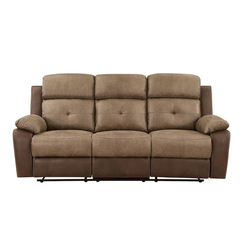 84-Zoll-Sofa mit zwei manuellen Relaxfunktionen, weiche braune Mikrofaser, Massivholz