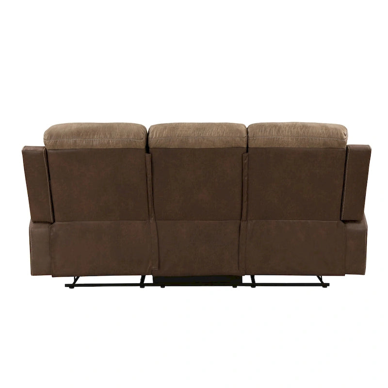 84-Zoll-Sofa mit zwei manuellen Relaxfunktionen, weiche braune Mikrofaser, Massivholz