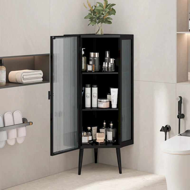 Eckschrank mit 3 Ebenen und Glastür