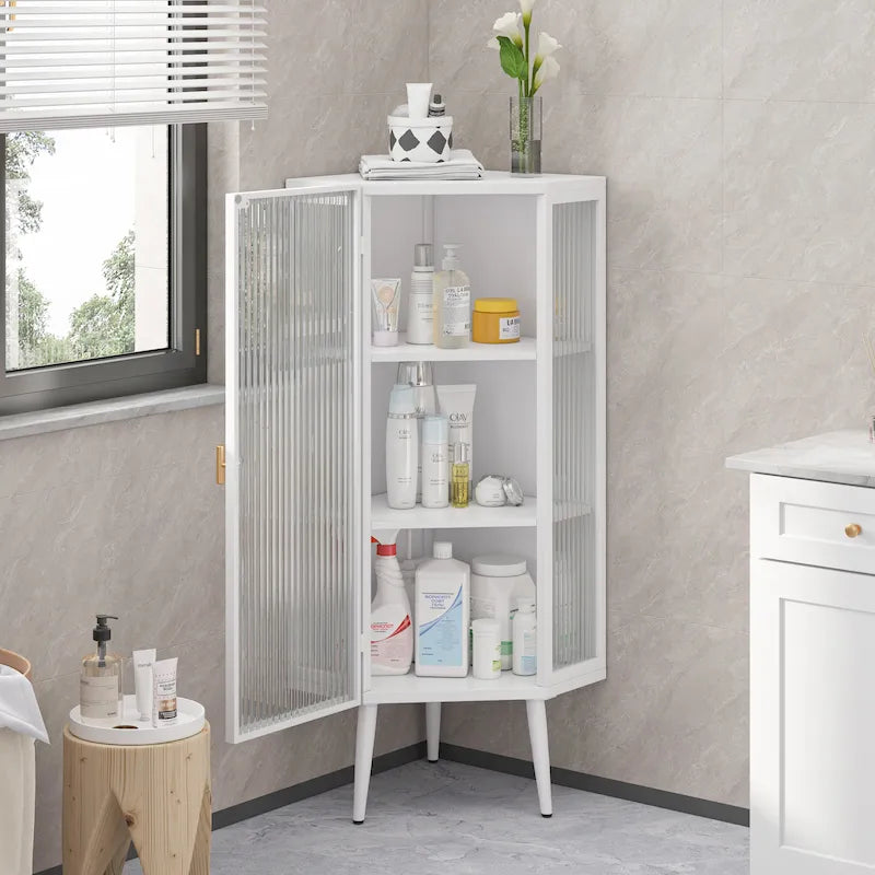 Eckschrank mit 3 Ebenen und Glastür