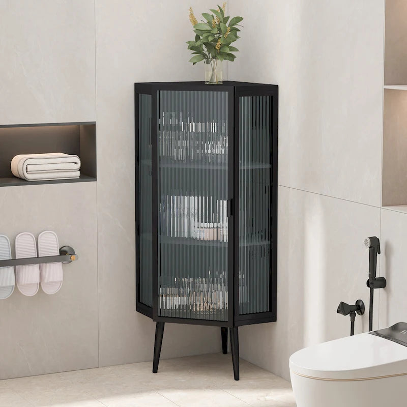 Eckschrank mit 3 Ebenen und Glastür