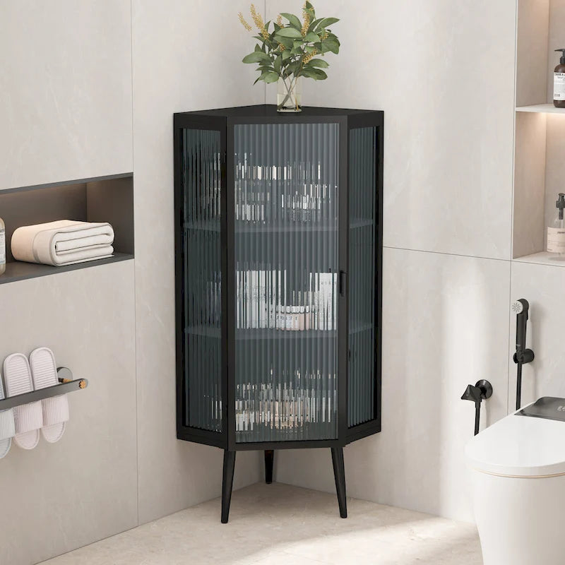 Eckschrank mit 3 Ebenen und Glastür