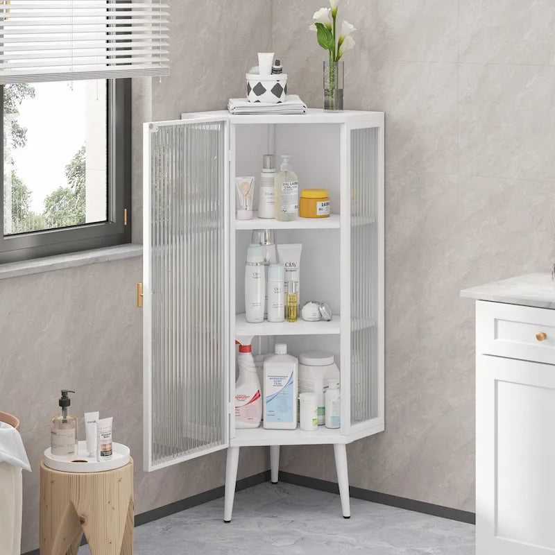 Eckschrank mit 3 Ebenen und Glastür