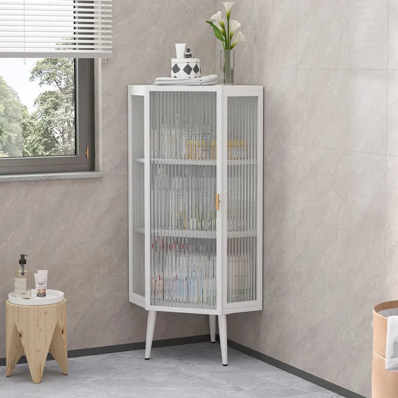 Eckschrank mit 3 Ebenen und Glastür