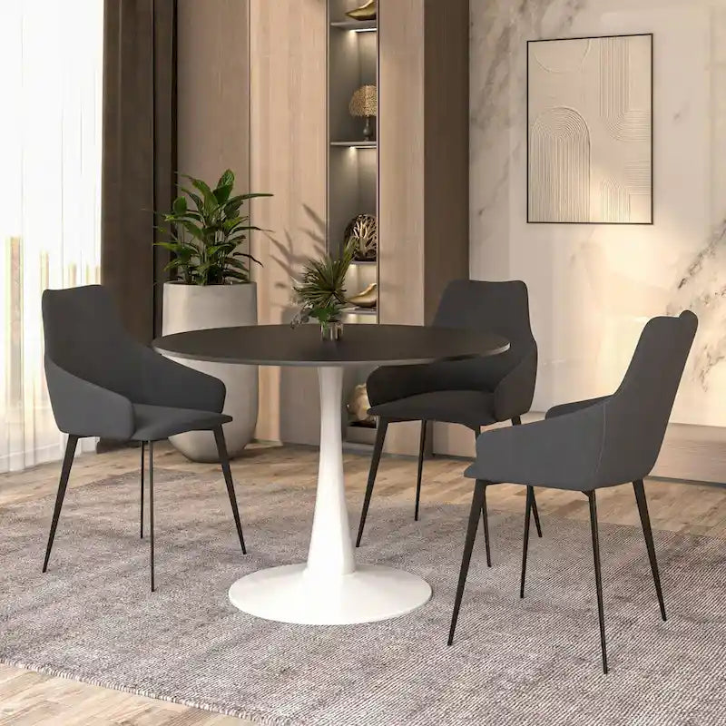40-Zoll-runder Esstisch für 4 Personen mit MDF-Tischplatte und weißem Stahlgestell für Küche und Esszimmer