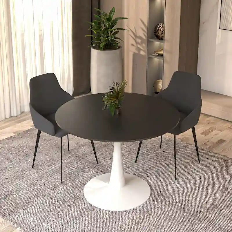 40-Zoll-runder Esstisch für 4 Personen mit MDF-Tischplatte und weißem Stahlgestell für Küche und Esszimmer